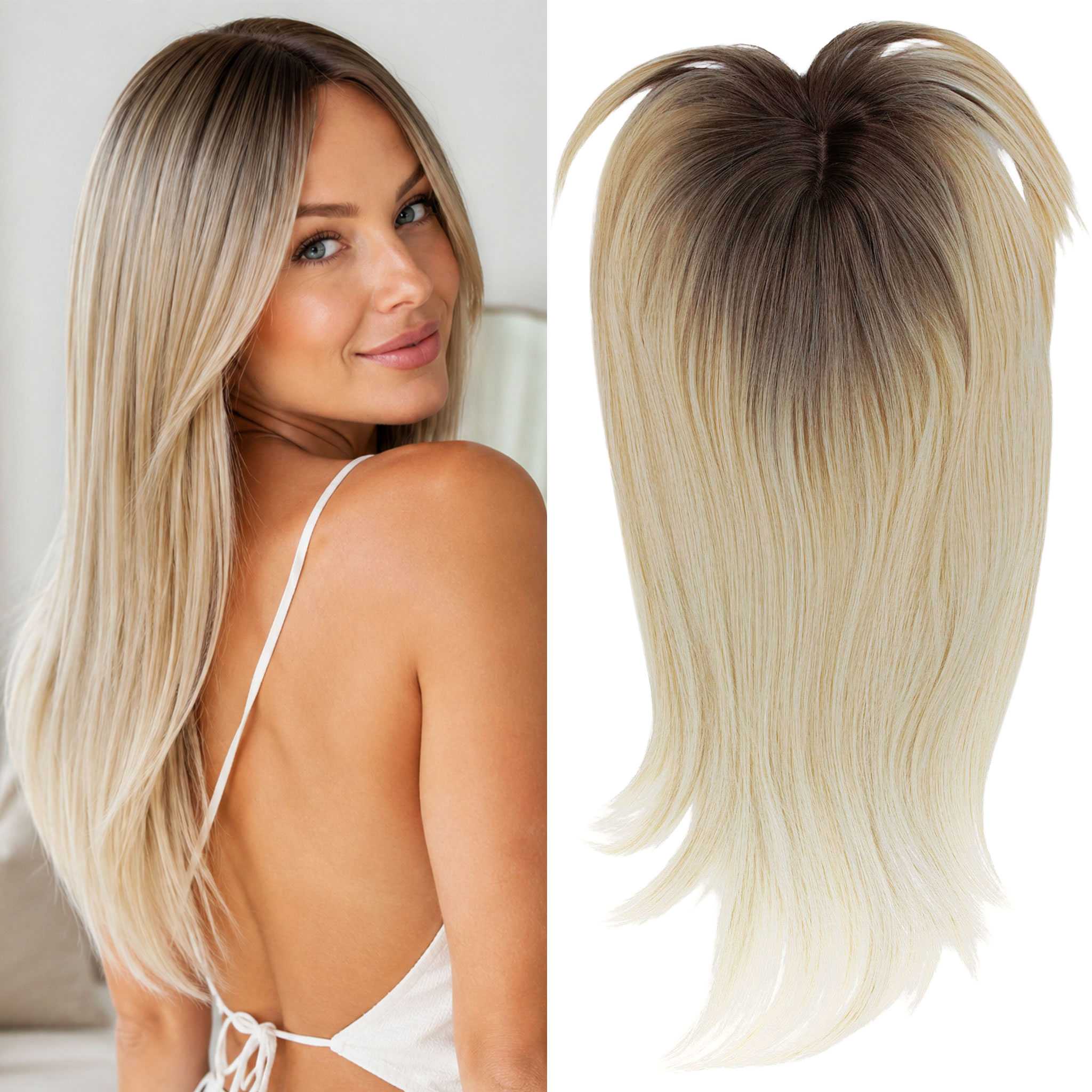 Topper Tupet Pełne Uzupełnienie Włosów Syntetyczne Clip In Blond ombre 55cm