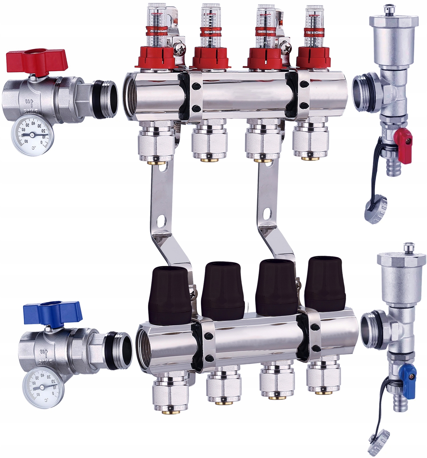 Rozdělovač podlahy 4 okruhy pro podlahové vytápění 16 mm spojky