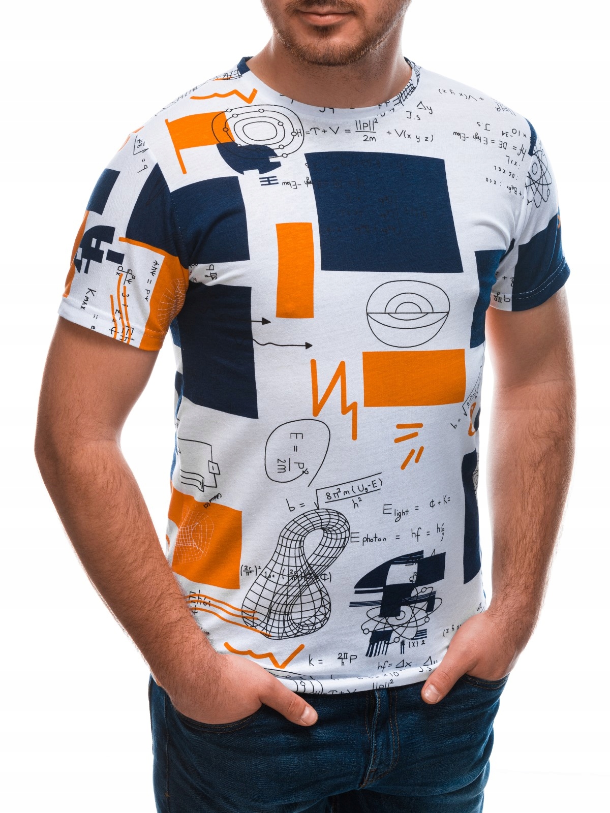 

T-shirt męski z nadrukiem 1651S biały XL