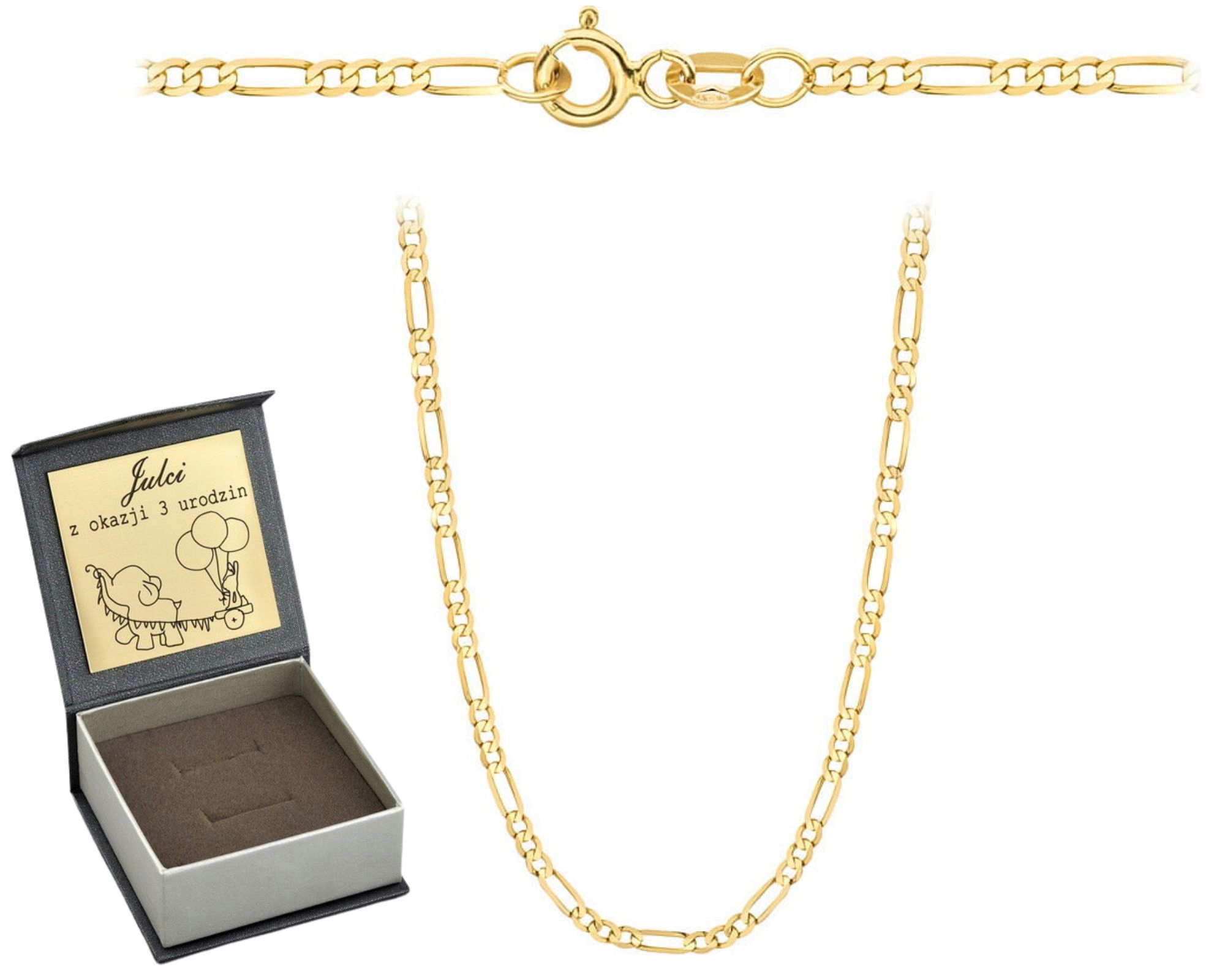 Zlatý Řetízek Figaro Plný 45 CM V Ryzosti Zlata 585 Gravírování