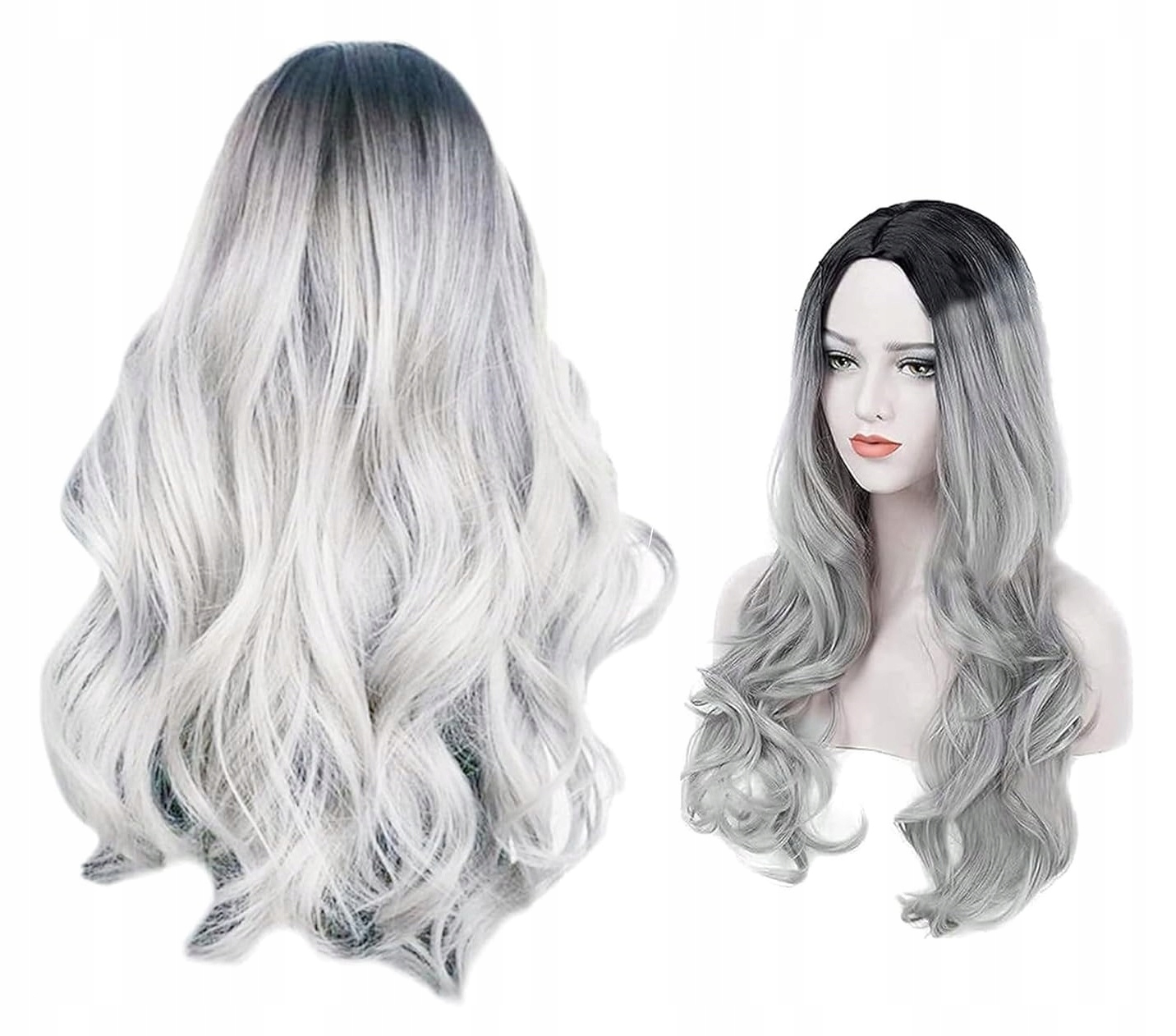 Syntetická paruka Umělé vlasy Stříbrně šedá Ombre vlnité 65 cm