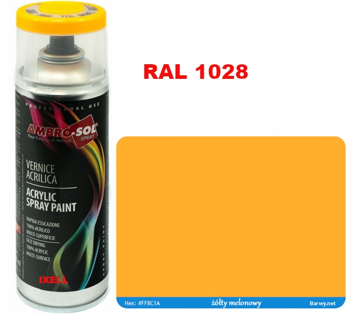 Ral 1028 Lakier Akrylowy Spray Żółty Połysk 1233
