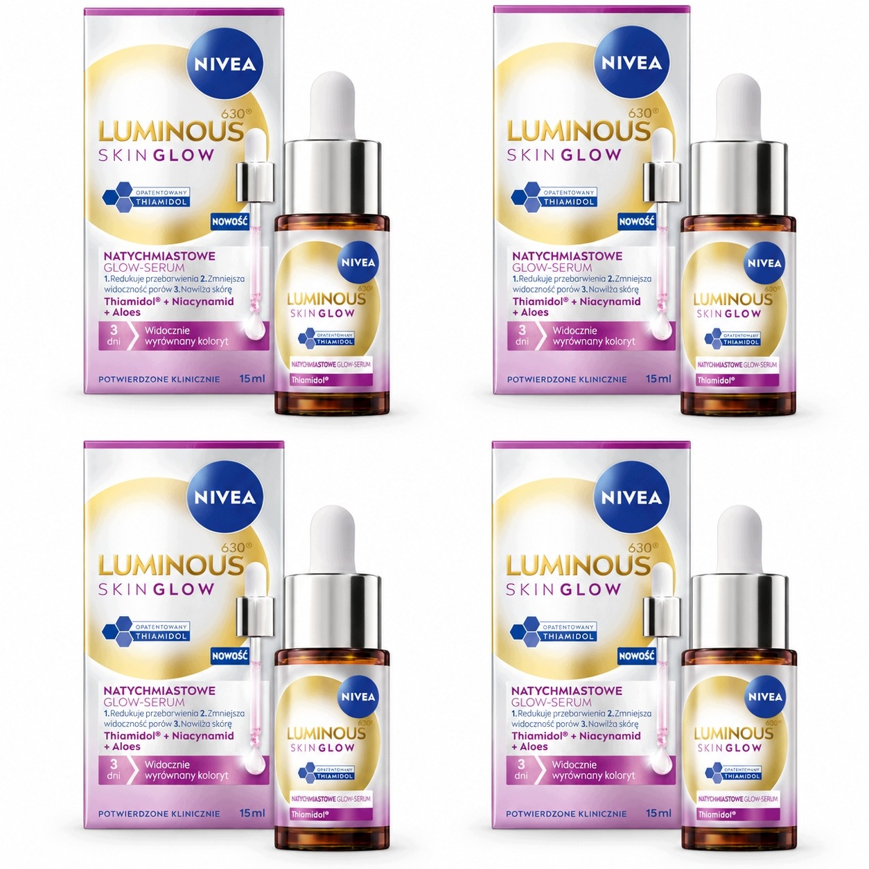 Nivea Luminous Skin Glow Pleťové sérum proti pigmentovým skvrnám a póry 15 ml x4