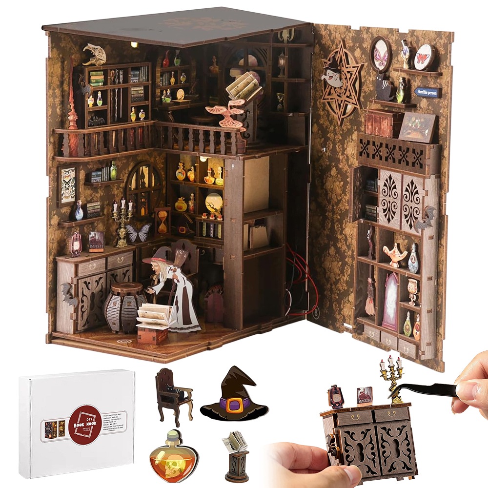 Puzzle 3D Drewniany Book Nook Z Led Do Dekoracji Salonu I Pokoju Nauki