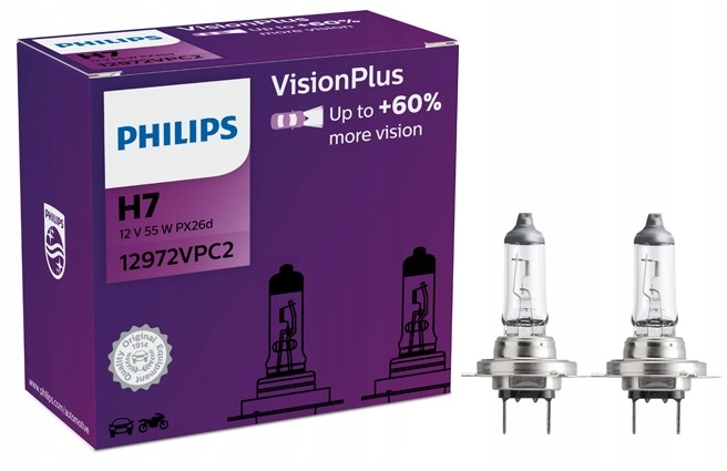 Лампа H7 VISION PLUS 60% комплект 2шт PHILIPS оригинал