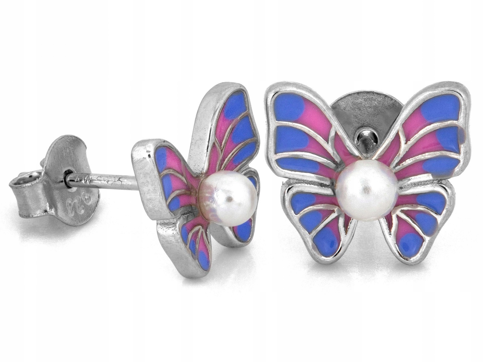 Stříbrné náušnice 925 Motýlci na tyči 1.54 g s barevným smaltem dárek