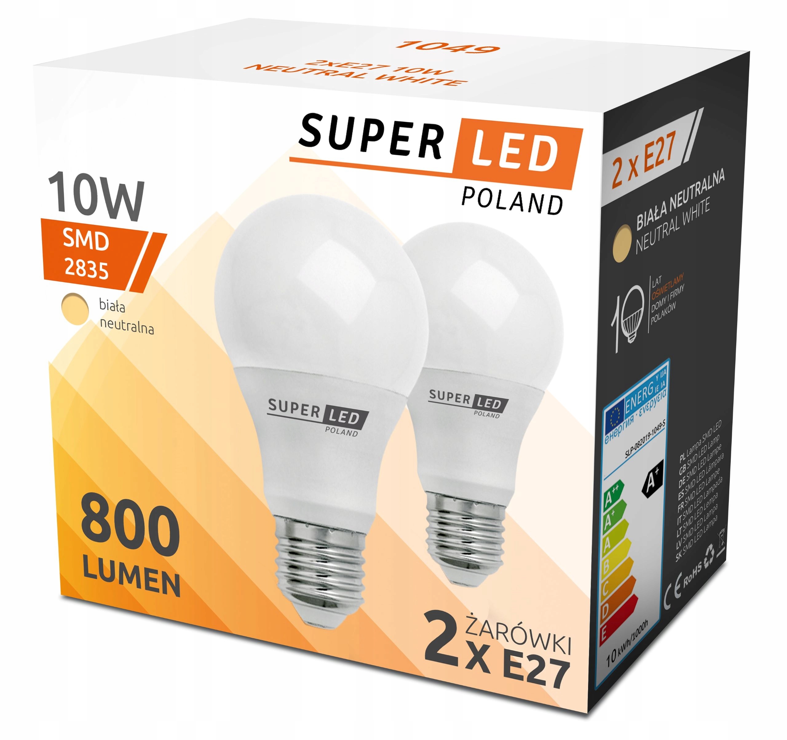 2x Żarówka LED (DWUPAK) 10W = 80W E27 SuperLED