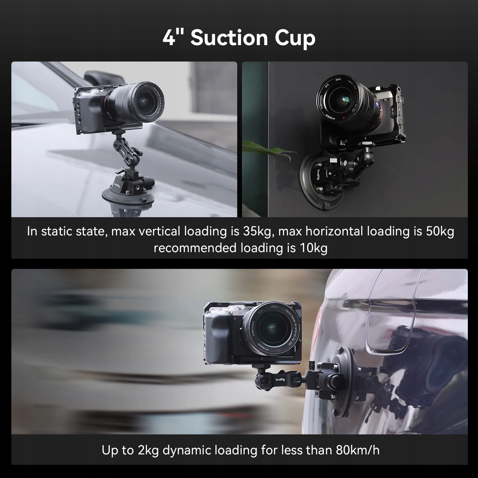 SMALLRIG Przyssawka Do Kamery 4" Do DJI OSMO GoPro Nikon Max 2kg — miniatura 3