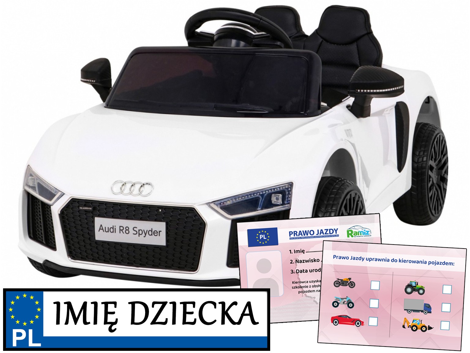 auto elektryczne Audi R8 Spyder pilot dla rodzica 2,4 GHz panel audio