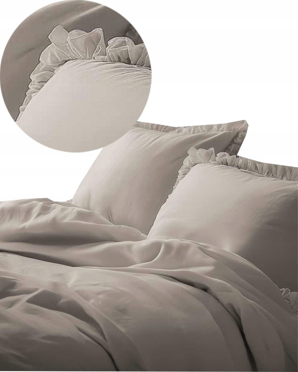 Pościel z falbaną 220x200cm 100% Bawełna pościel w stylu Boho kolor Taupe