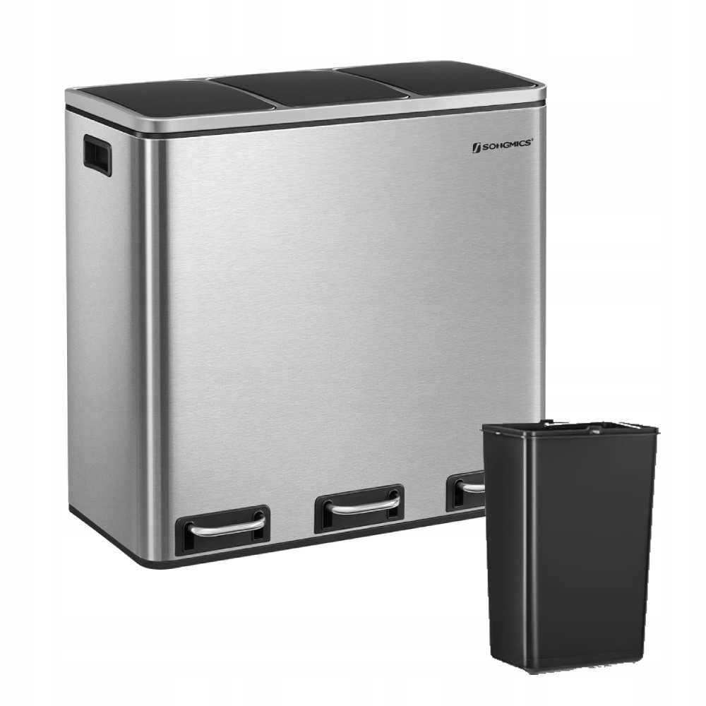 Levně Odpadkový koš Trojitý 3 Komory 54L třídění Tiché Zavírání stříbrný