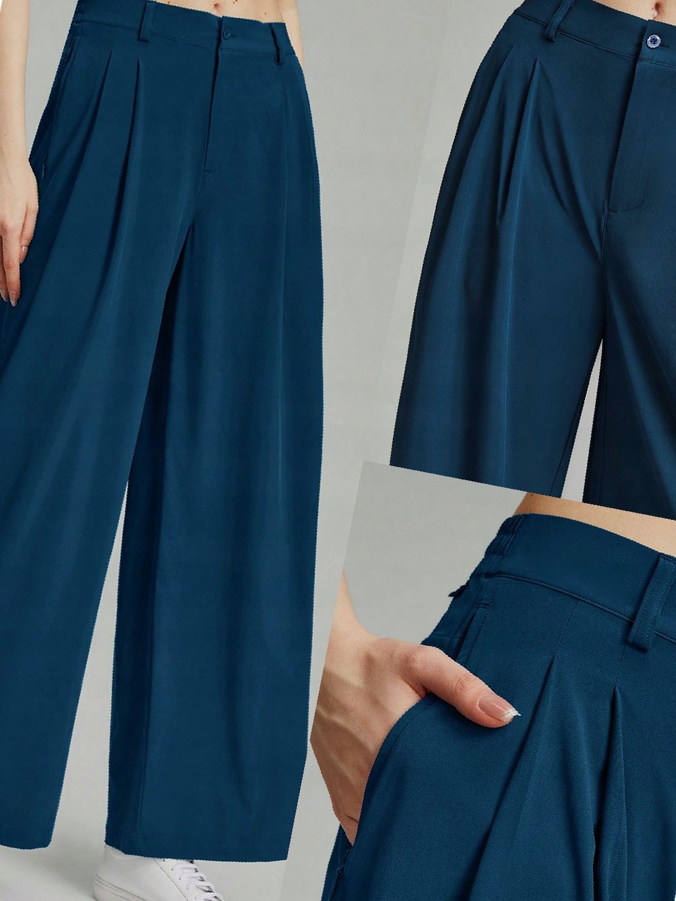 Dámské kalhoty s rozparky Široká nohavička Tyrkysové XXL 44