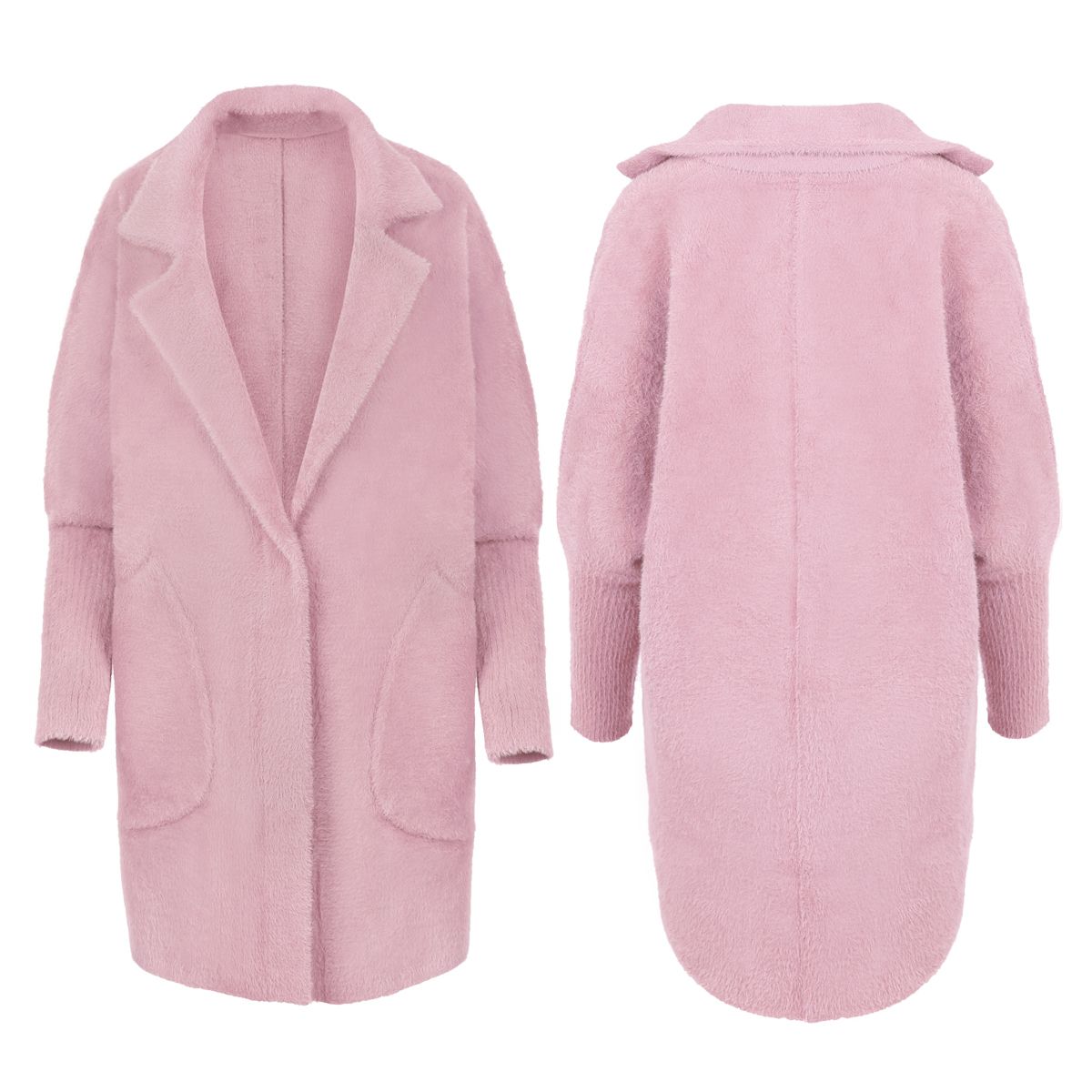 PŁASZCZ ALPAKA KOŁNIERZ WEŁNA KOLOR PUDROWY RÓŻ Rozmiar uniwersalny