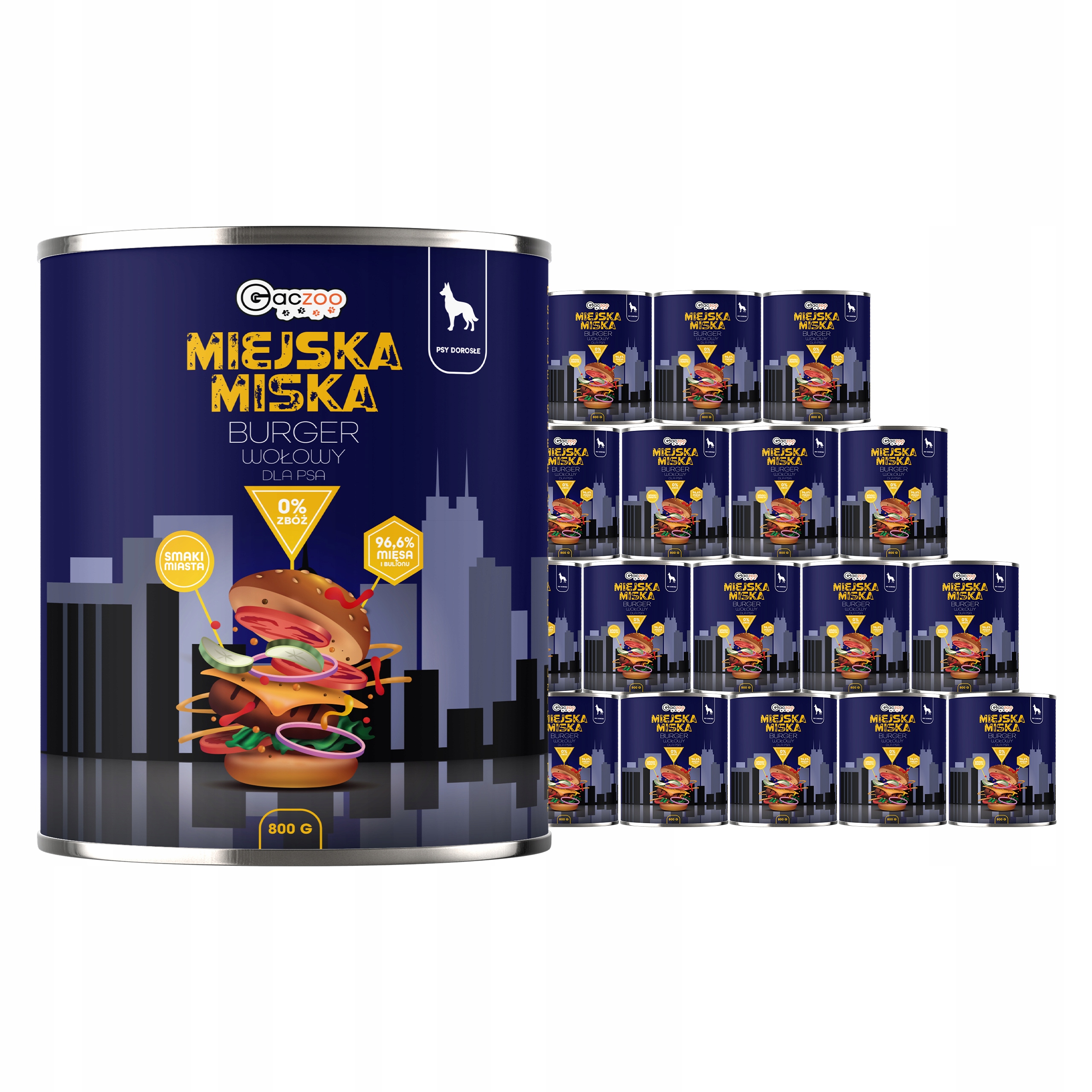 Levně Krmivo pro psy Městská miska Gaczoo Hovězí burger 18 x 800 g bez obilovin