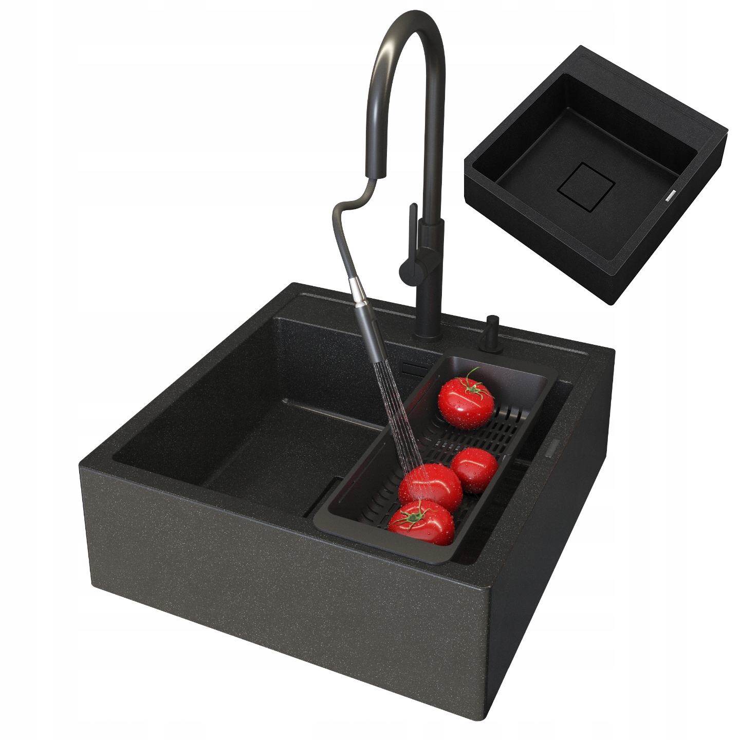 Dřez Černý Kropenatý Dávkovač Kohoutek Odkapávač Tavo