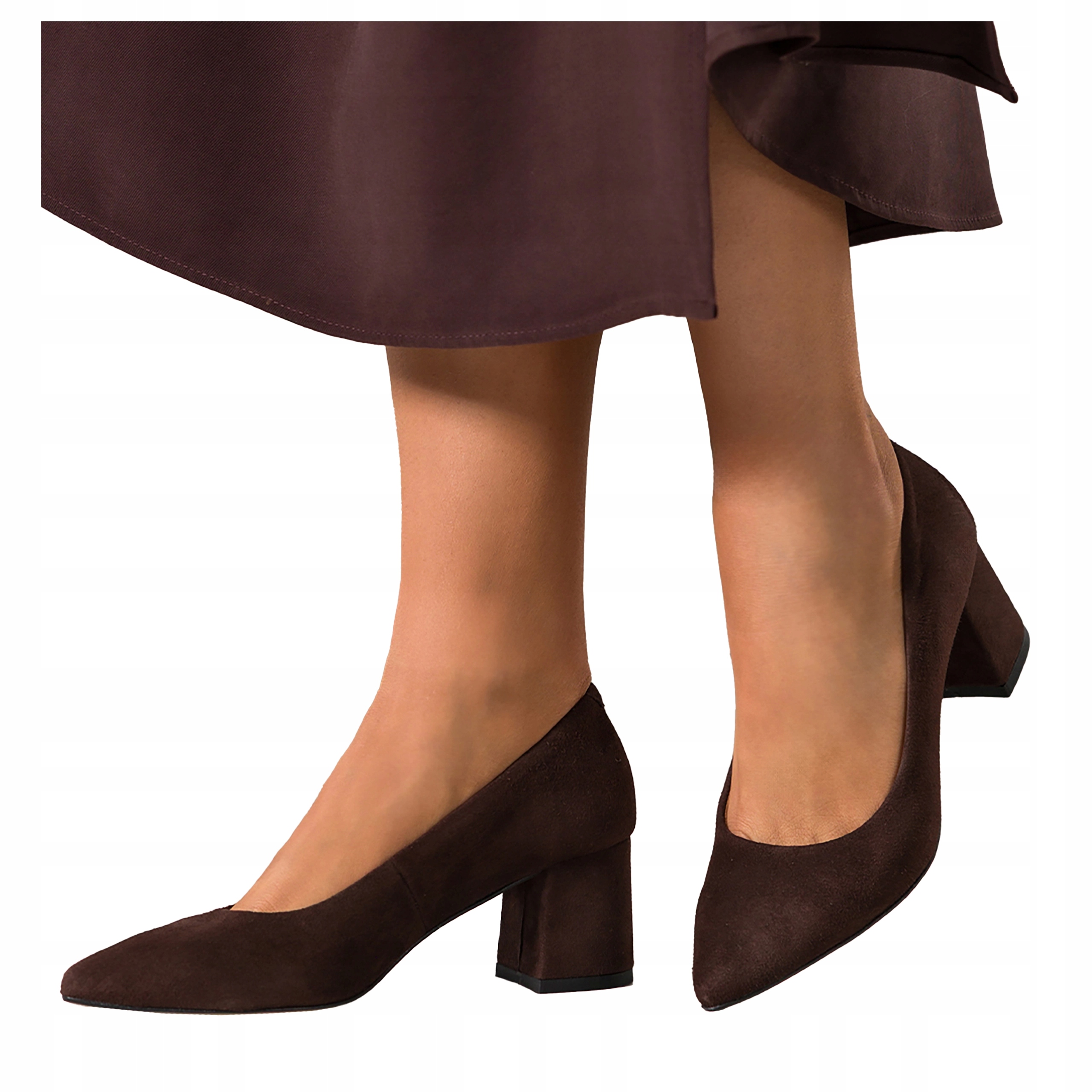 Dámské čokoládové lodičky Široký sloupek Pohodlné Kožené Polské vel. 37