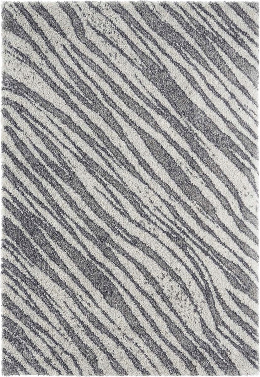 Šedo-krémový hrubý shaggy koberec do obývačky, vzor zebry 120 x 170 cm