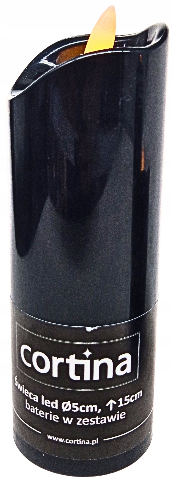 Znicz LED 15 cm wkład świeca czarna, Efekt płomienia, Baterie w komplecie