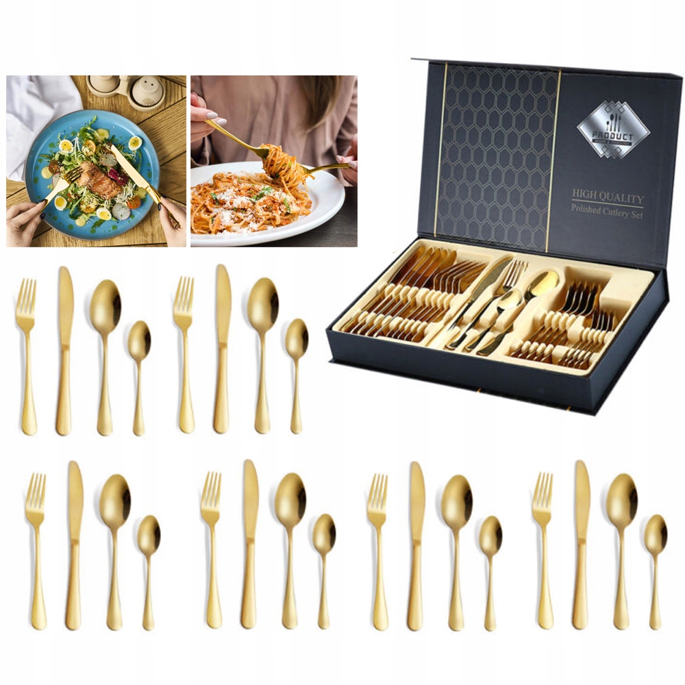 Jednoduchá Sada Příborů Pro 6 Osob 24 Ks Leštěný Kufr