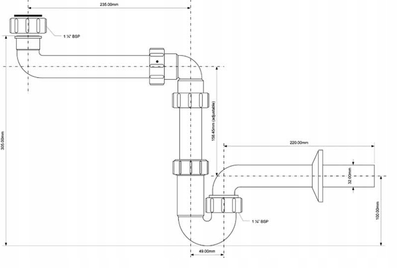 McAlpine Syfon umywalkowy 1.1/4″x32mm HC4PF-32SPS Marka McAlpine