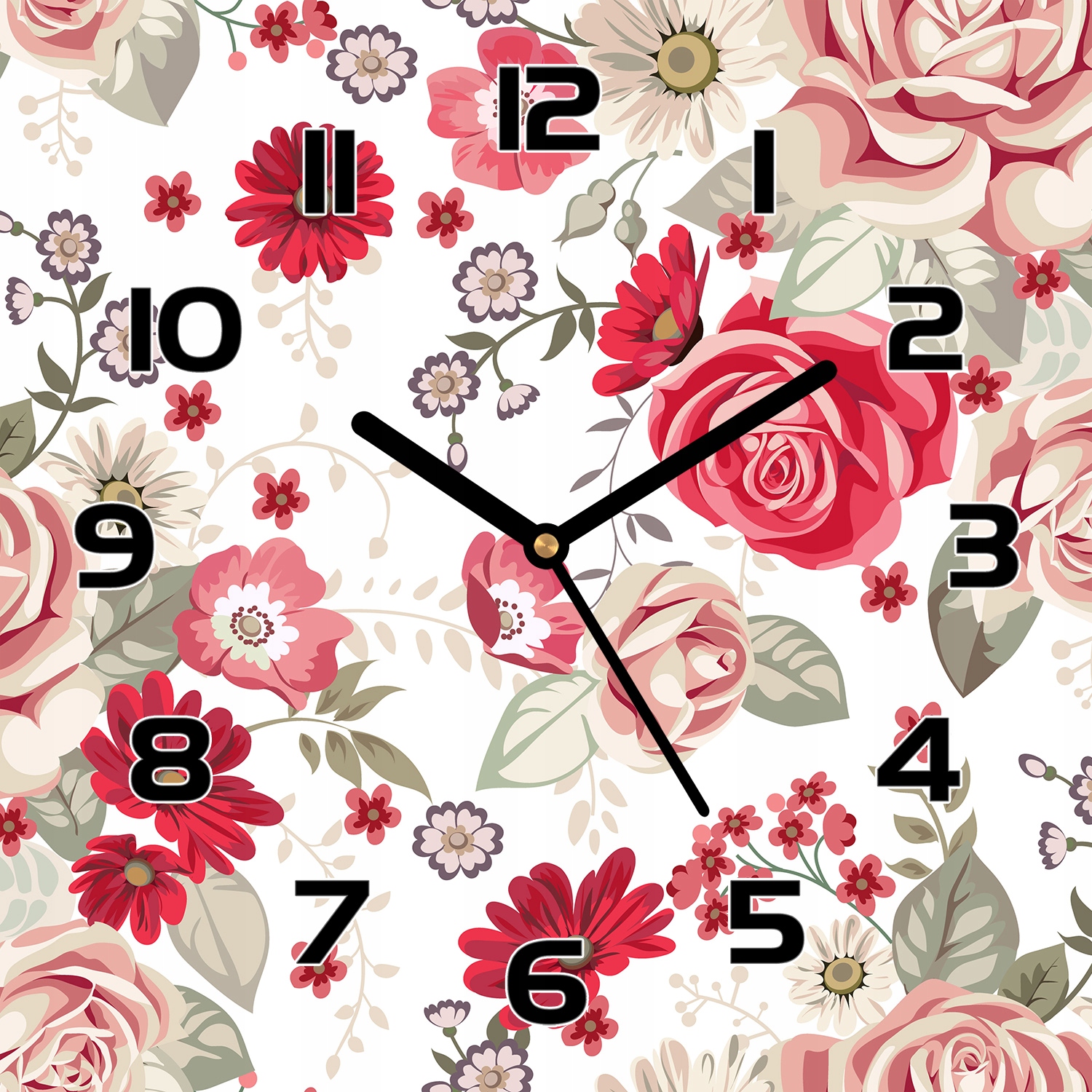 

Ładny Cichy zegar na szkle Czerwone kwiaty 30x30cm