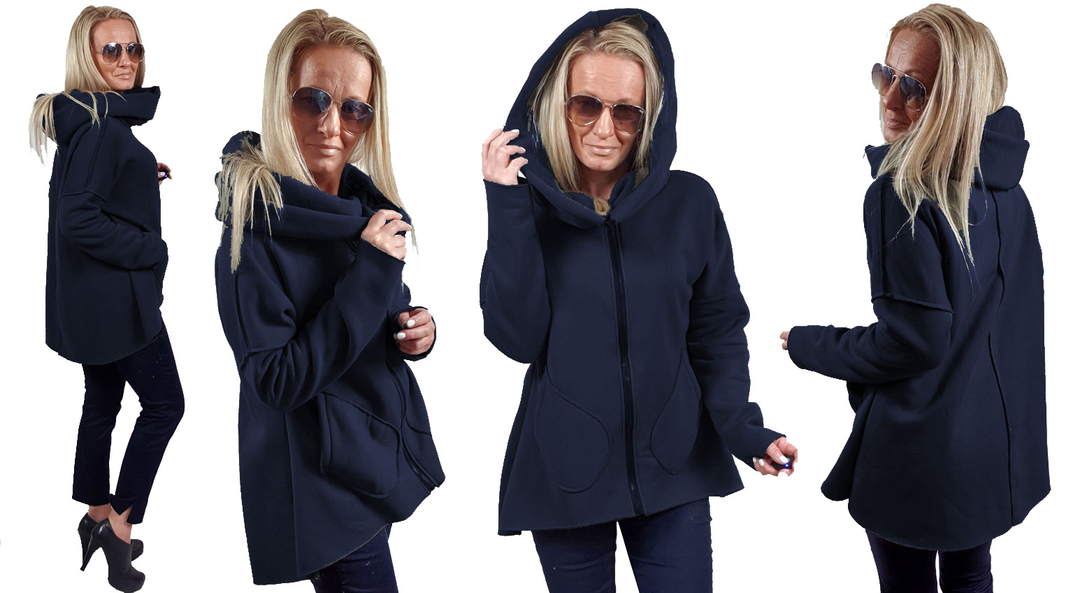 

Asymetryczna Bluza Tunika Kardigan Komin Kaptur S