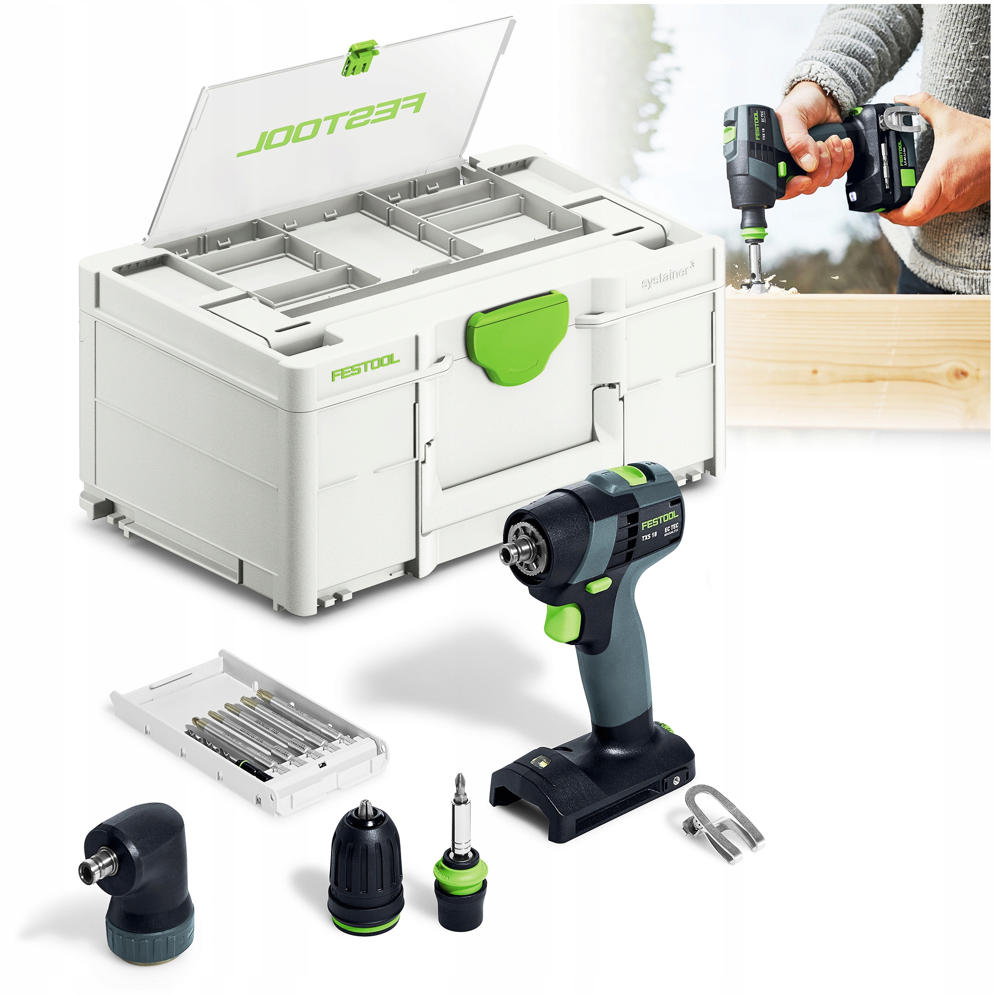 Wiertarko-wkrętarka Festool Aku Txs 18-Basic-Set 577335 Bity Nasadka Kątowa