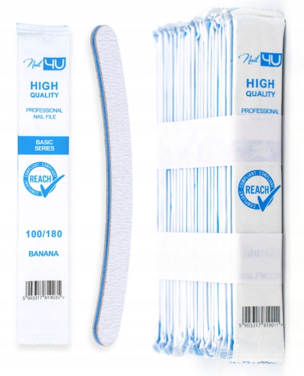 Pilník na nehty Nail4u Basic Banan 100/180 100 kusů Bezpečný balíček