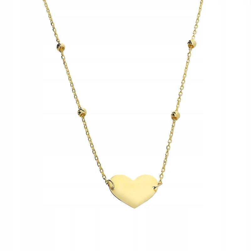 Zlatý náhrdelník 585, hladké srdce pod gravírování, diamantové kuličky