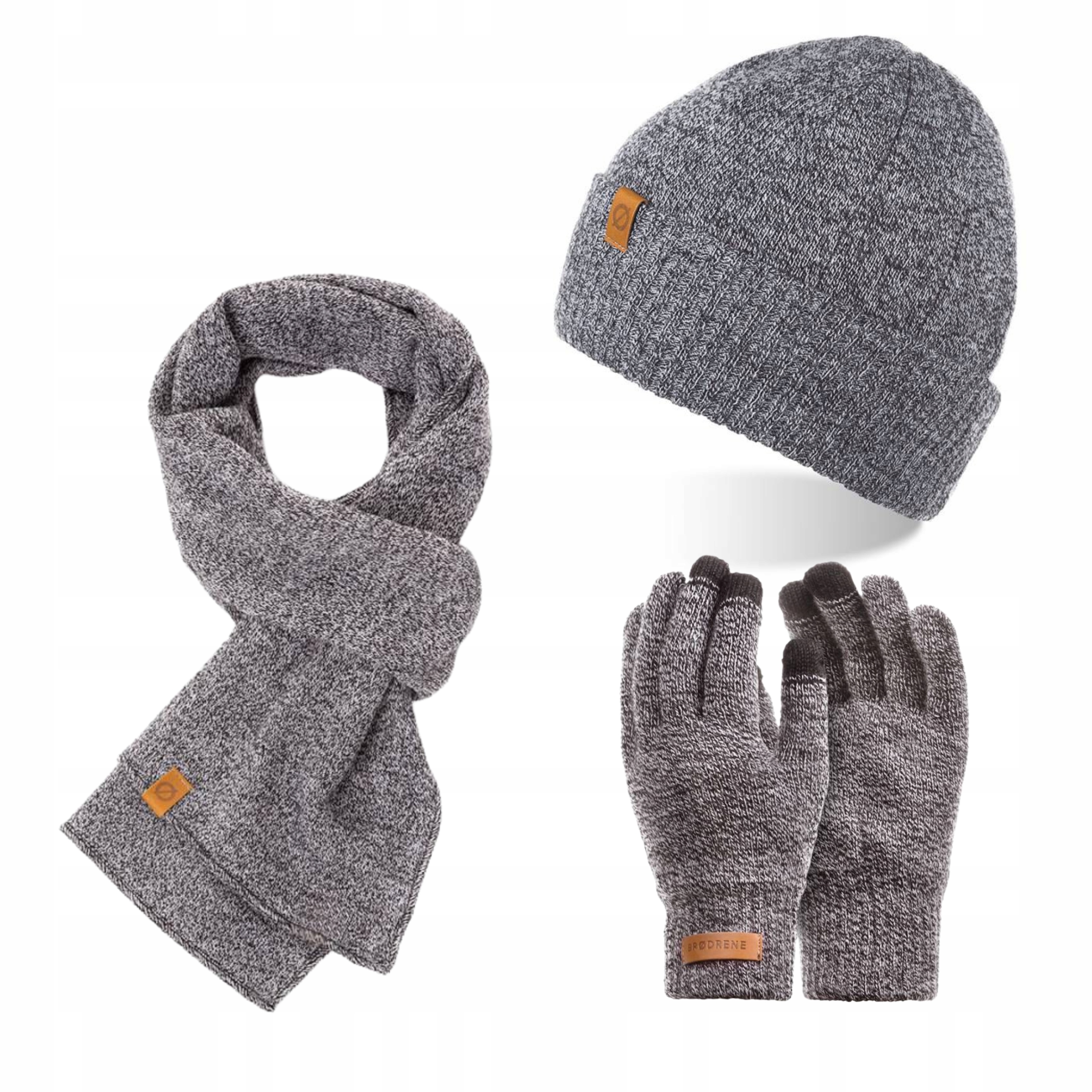 Pánský zimní komplet Čepice Sklápěcí šála Rukavice Klasická šedá