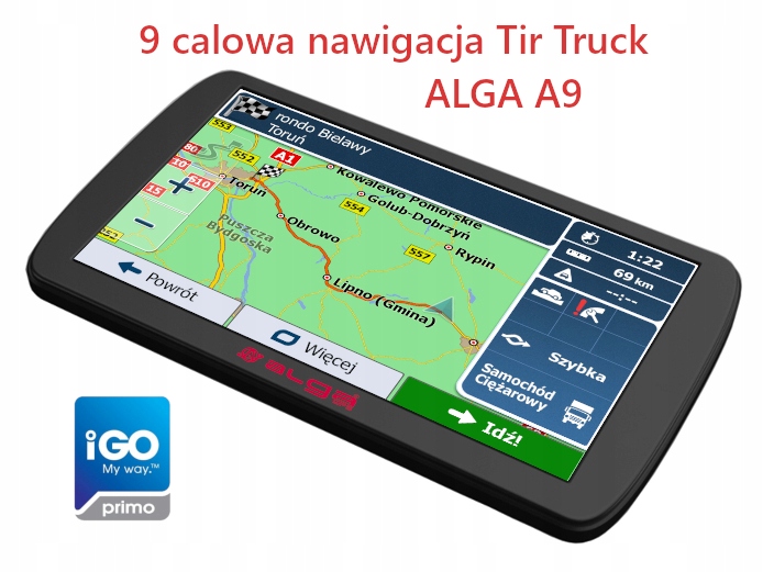 ALGA A9. 9 calowa nawigacja gps, IGO PRIMO TRUCK Marka Alga