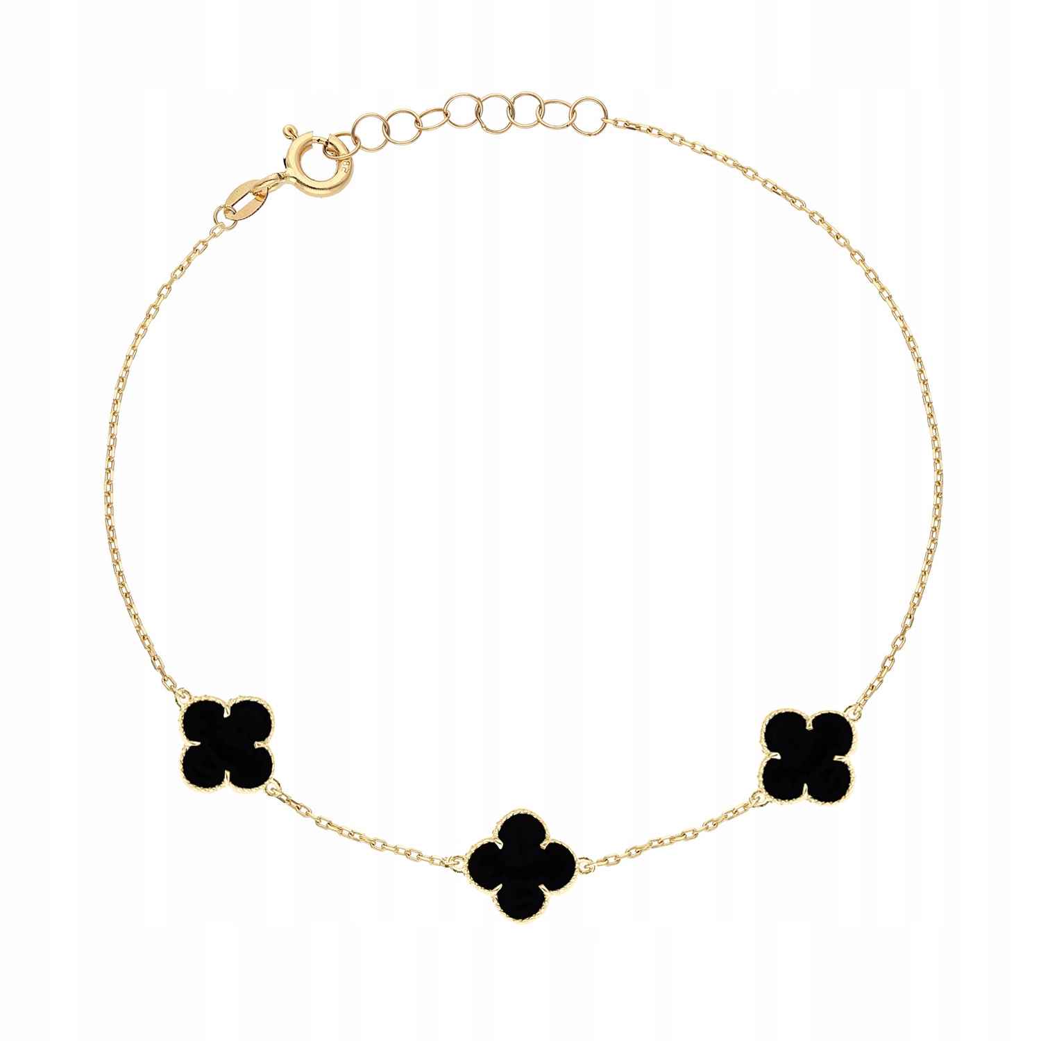 stříbrný pozlacený náramek s jetelkami, černý onyx, PR.925 19 Cm