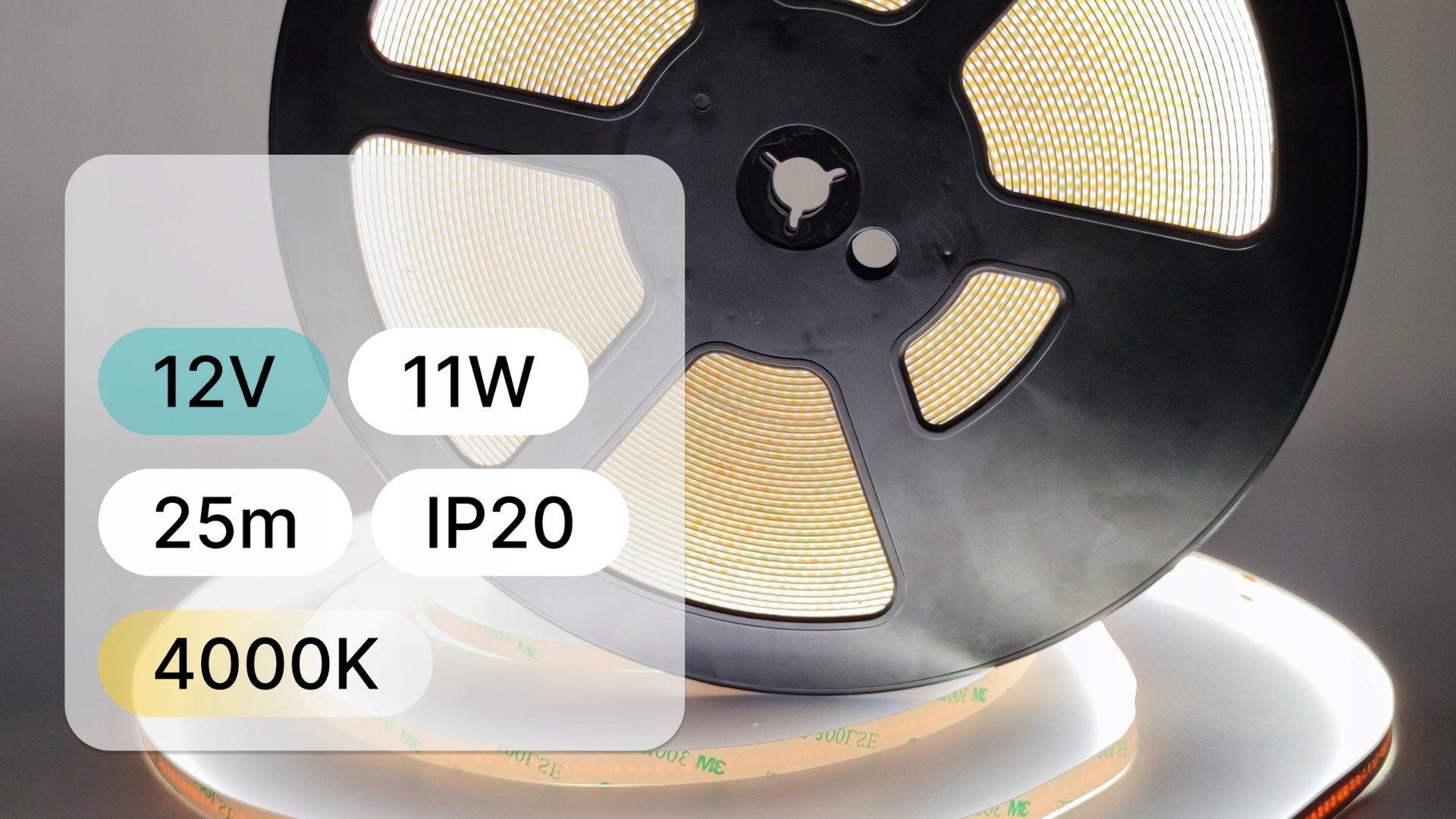 25 mb Led Páska 12V Cob 11W 480LED IP20 4000K 100lm/W Ra>90