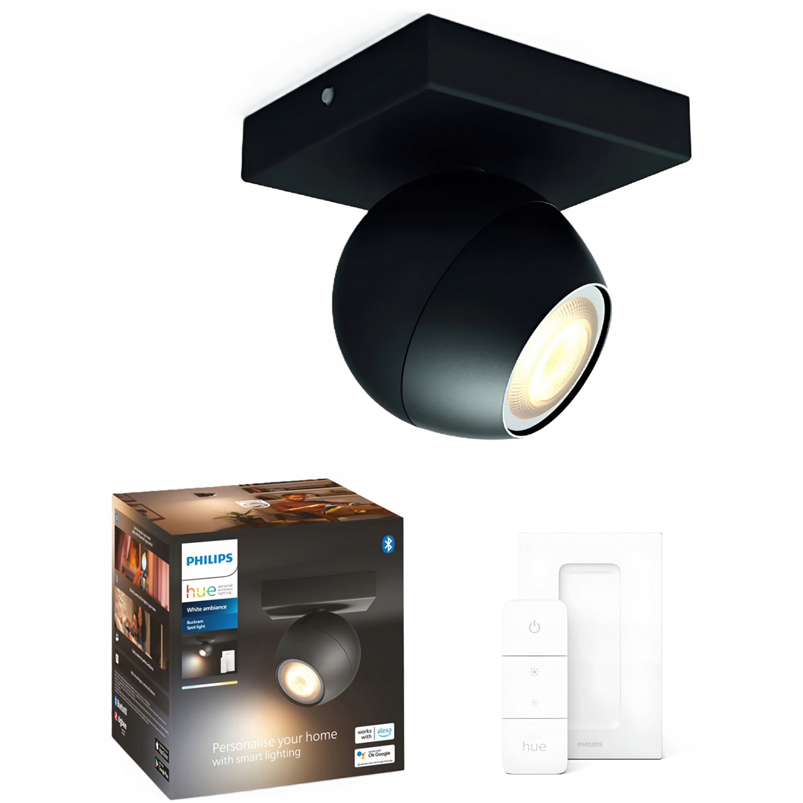 Led bodová nástenná lampa Spot Buckram čierna GU10 5W Philips Hue diaľkový ovládač