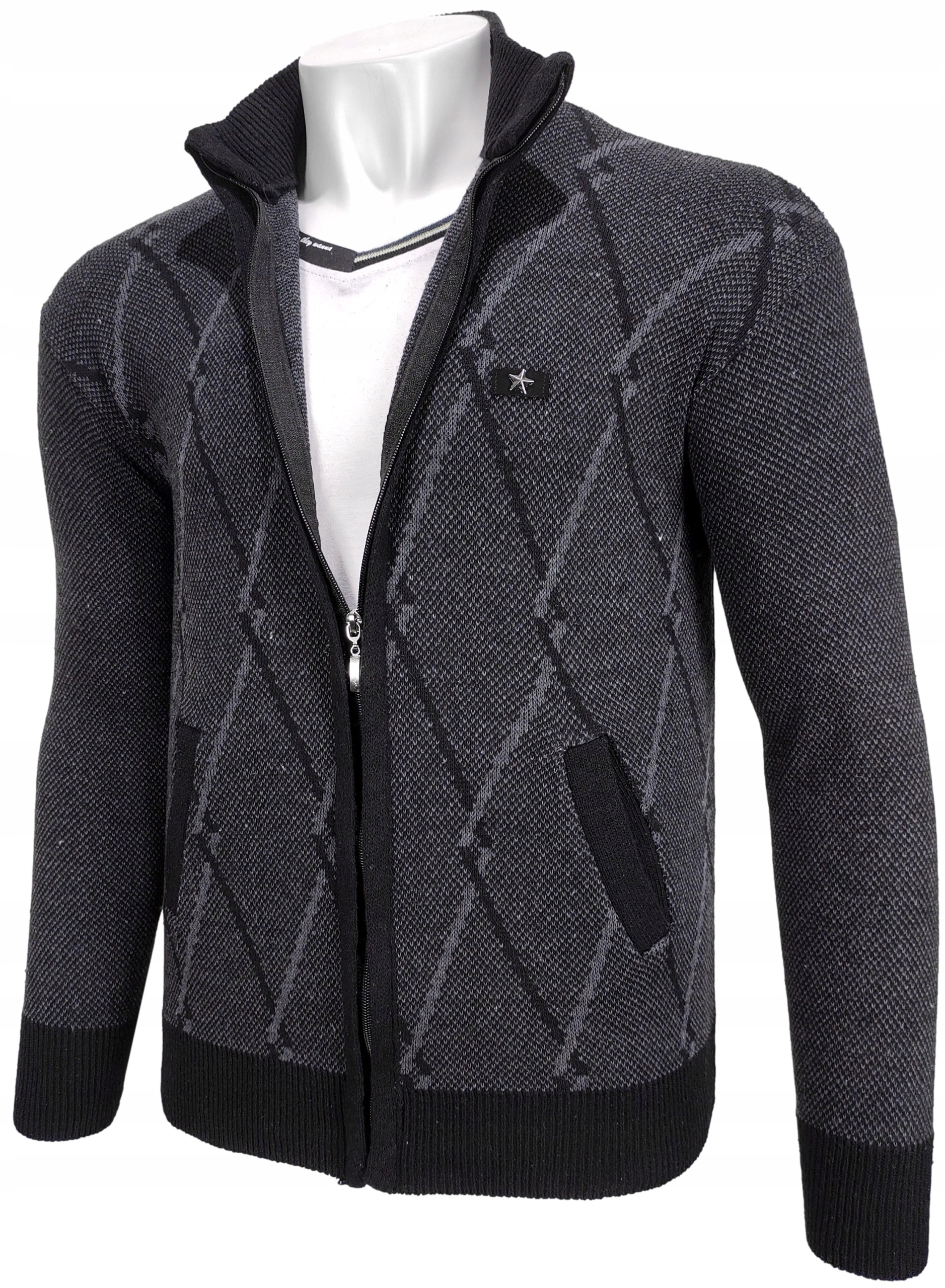 Sweter męski rozpinany we wzory R154 r. M Dekolt okrągły