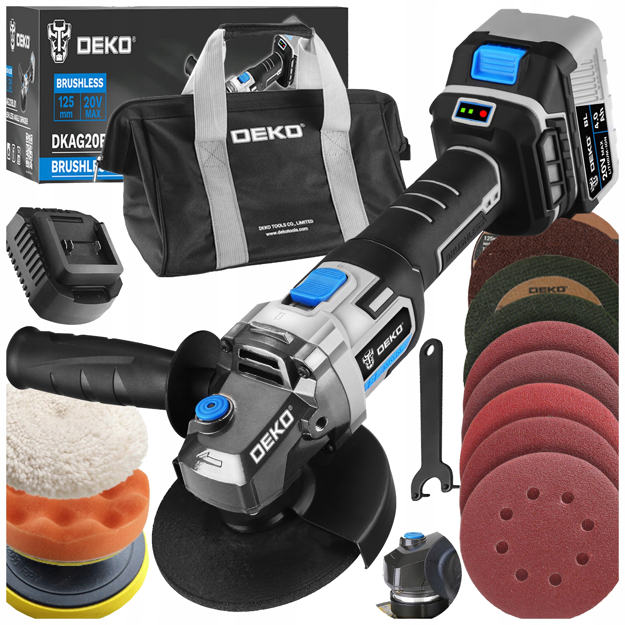 Úhlová Bruska Akumulátorová Bezkartáčová Gumová Bruska 4.0Ah Deko