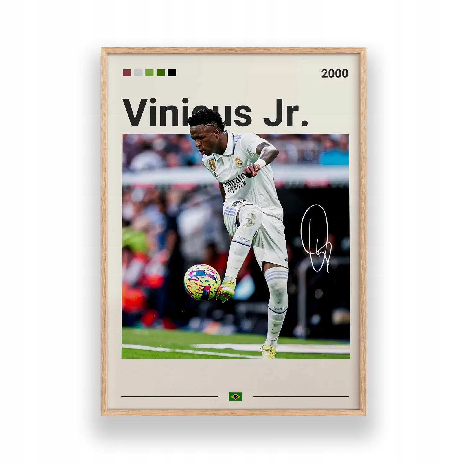 Plakát Vinicius Real Madrid A3 Dětský pokoj Rámeček Dřevěný 30x42 cm