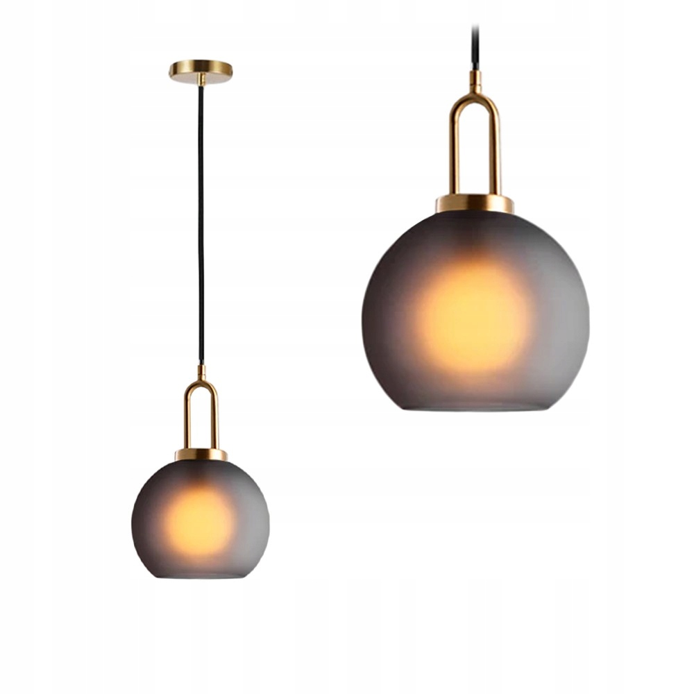Závěsná lampa Skleněná Kouřová koule 20 cm Patice E27 Zlaté detaily
