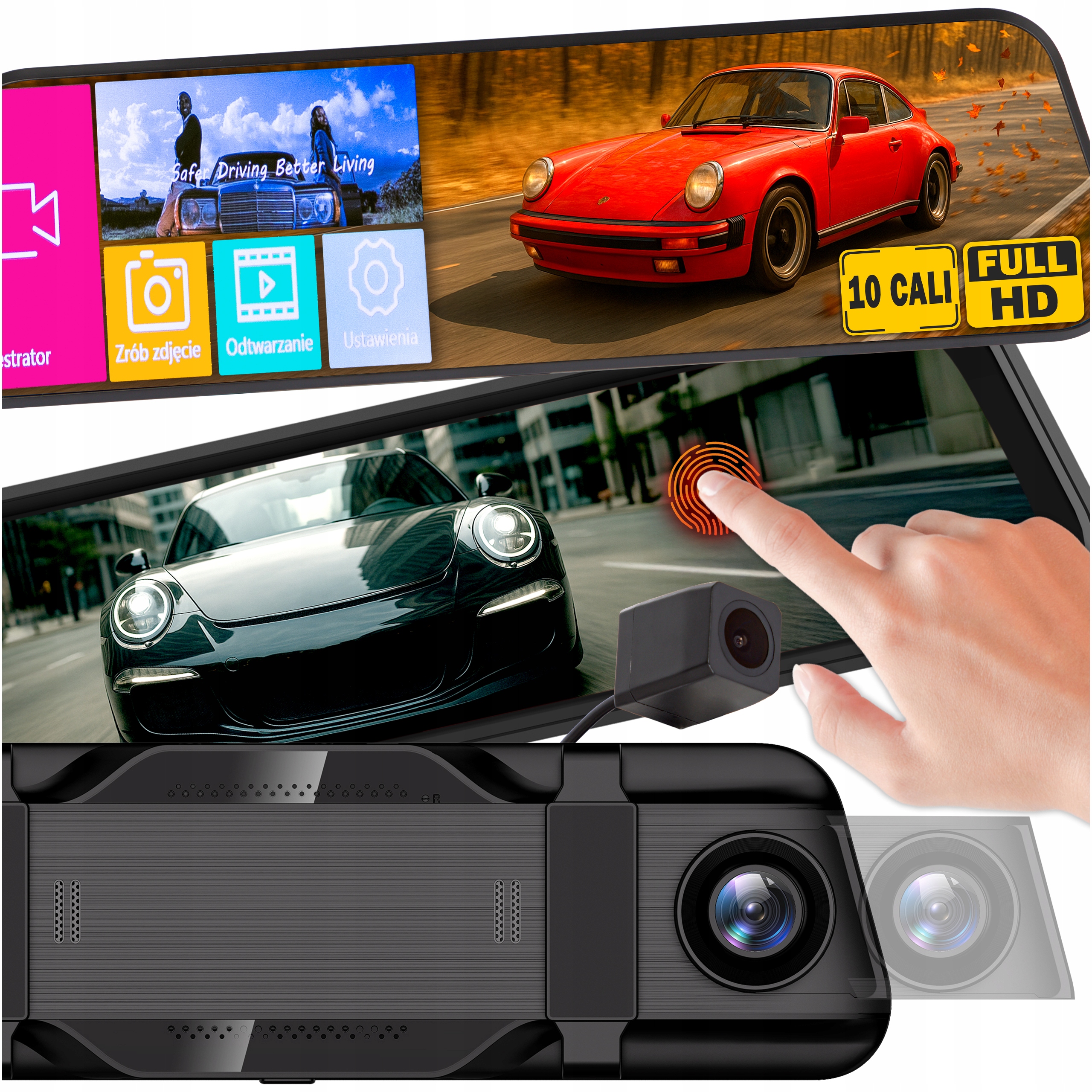 Full Hd Autokamera Záznamník Videa Zrkadlo 10" Cúvacia Predná Zadná