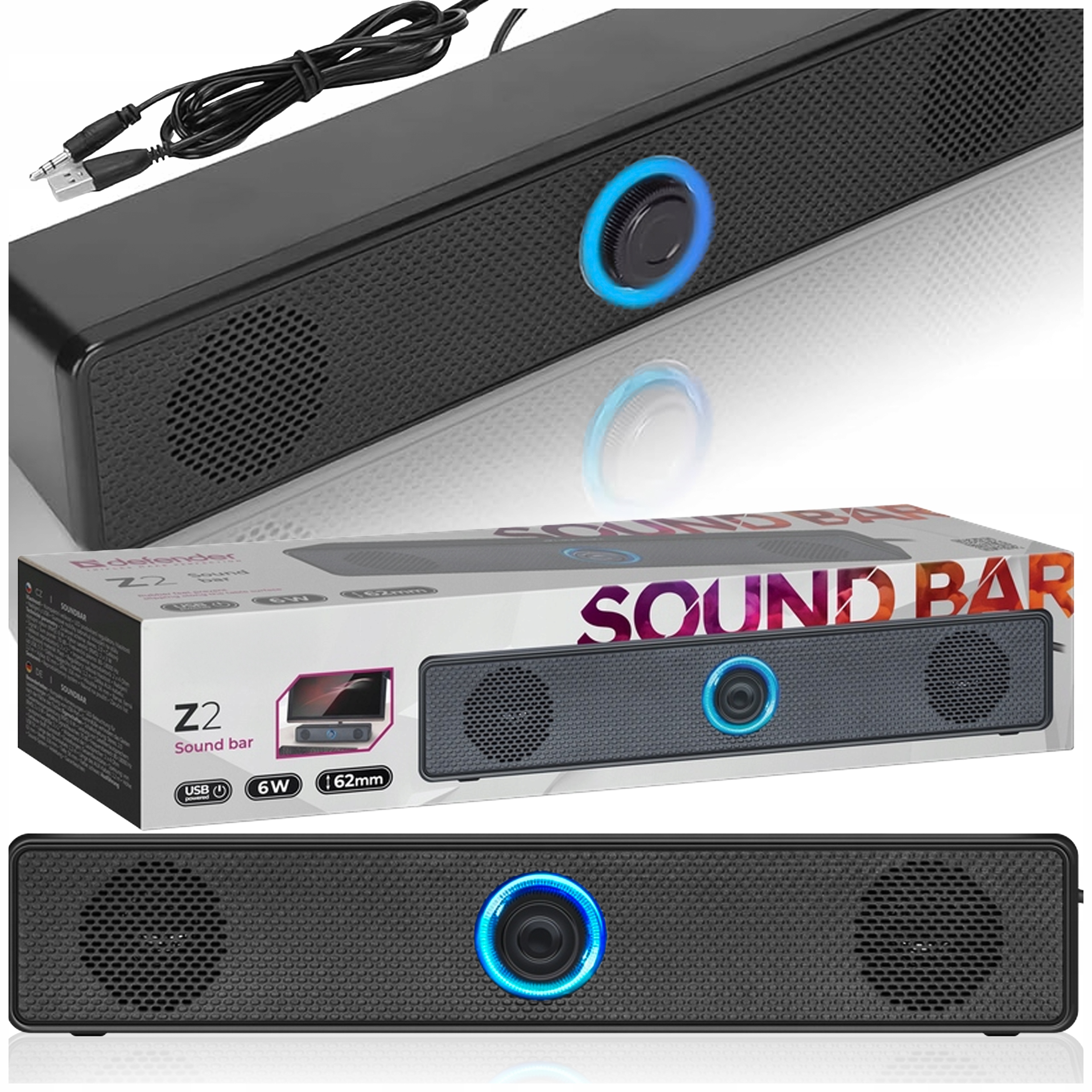 Soundbar Głośniki Komputerowe 2.0 Do Komputera Laptopa Tv Aux Led Usb