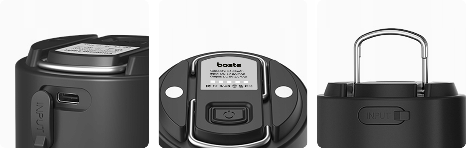 BOSTE LAMPKA LED KEMPINGOWA TURYSTYCZNA POWERBANK LATARKA BEZPRZEWODOWA USB Kolor dominujący czarny