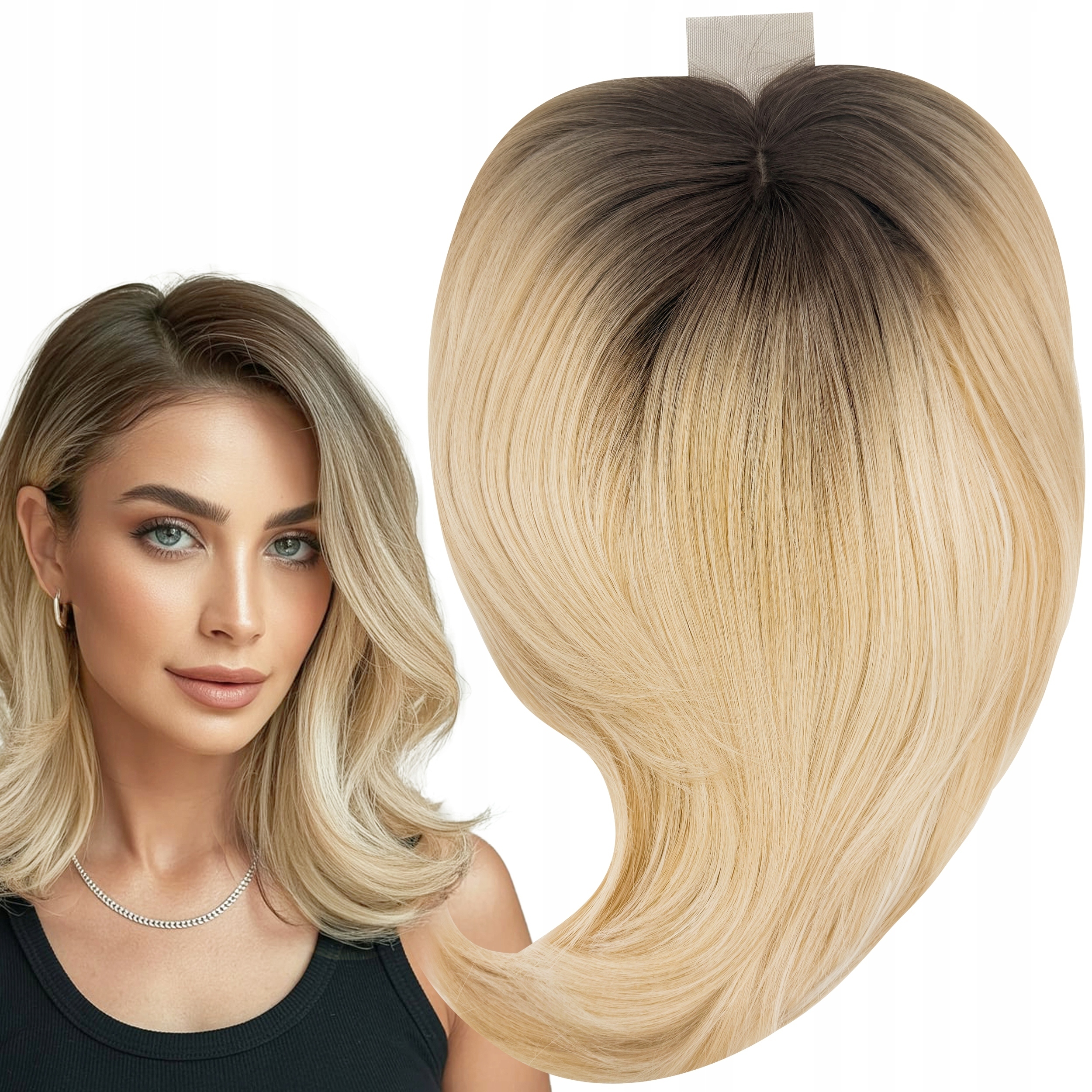 Topper Tupet Kompletní doplnění vlasů Syntetický Clip In Ombre Blond 40 cm