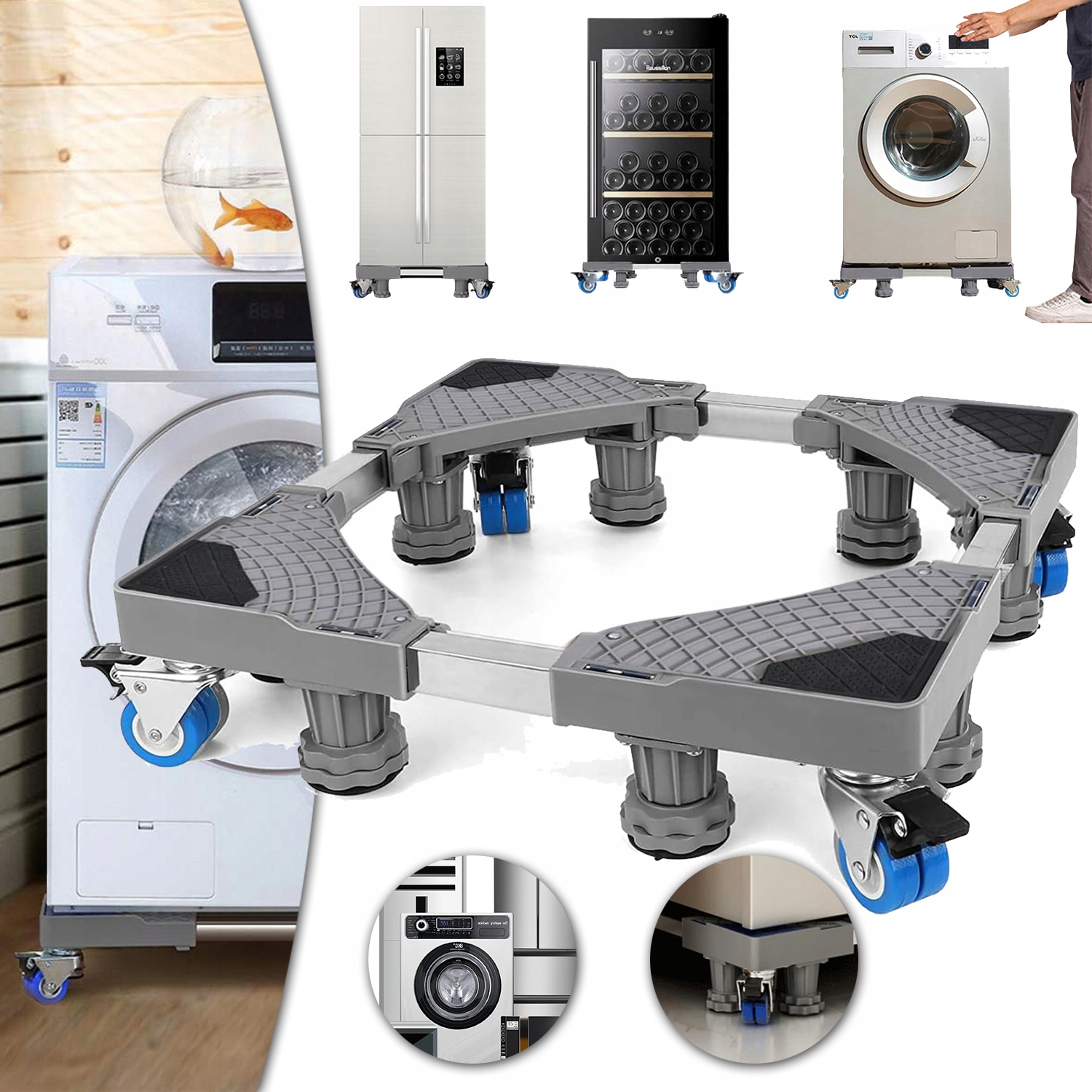 Mobilny Stojak na Pralkę i Urządzenia, Podstawa Pod Pralkę, Regulowana