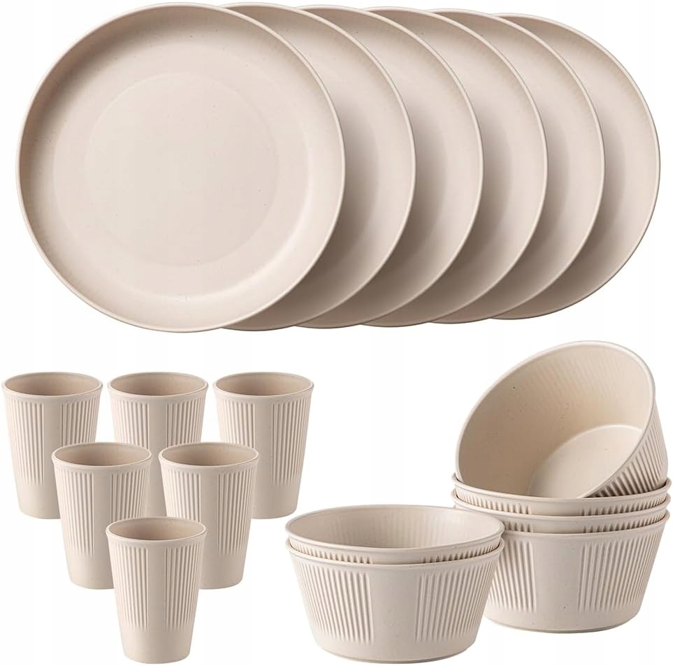 Sada Turistického Nádobí 18 Kusů Z Pšenice Talíře Misky Hrnky