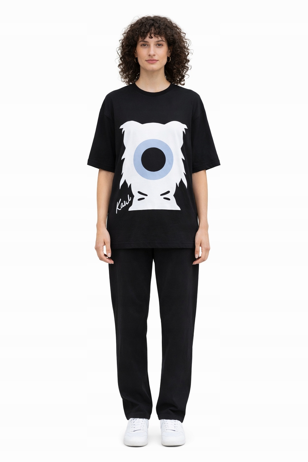 Karl Lagerfeld Černé Tričko S Potiskem Kočky Bavlna S I1K