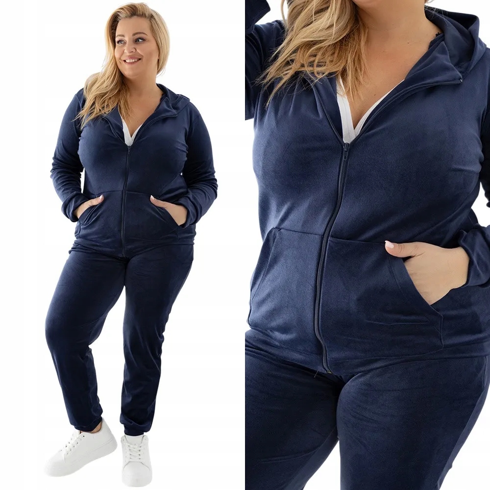 Dámský Teplákovka Velurový komplet s kapucí 4XL /48 Tmavě modrá