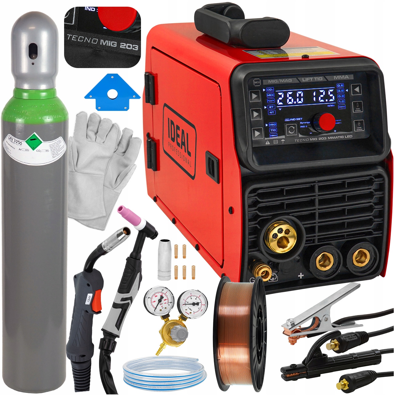 Spawarka migomat Ideal Tecnomig Mig 200A Mag Mma Tig 2T/4T Synergia zestaw