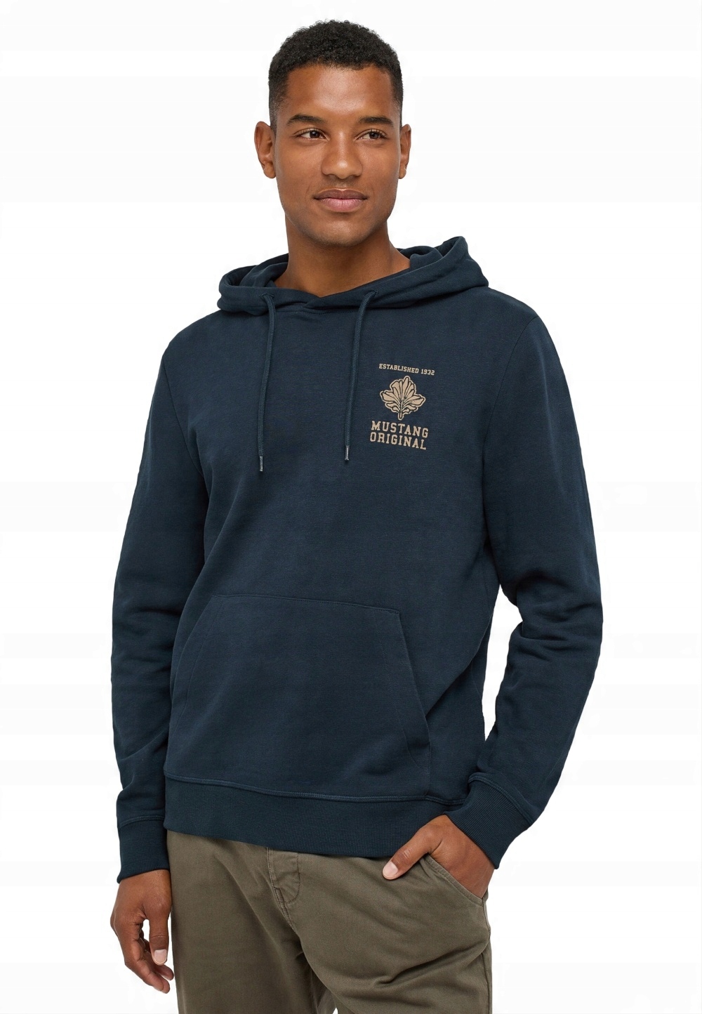 Tmavě Modrá Pánská Mikina S S Kapucí A Bavlna Logem A Svetrem Mustang L
