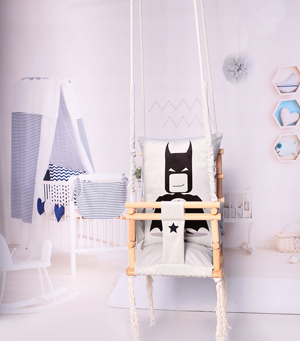 HUŚTAWKA DLA CHŁOPCA Z BATMANEM === DREWNIANA 3W1 Wiek dziecka 6 m +