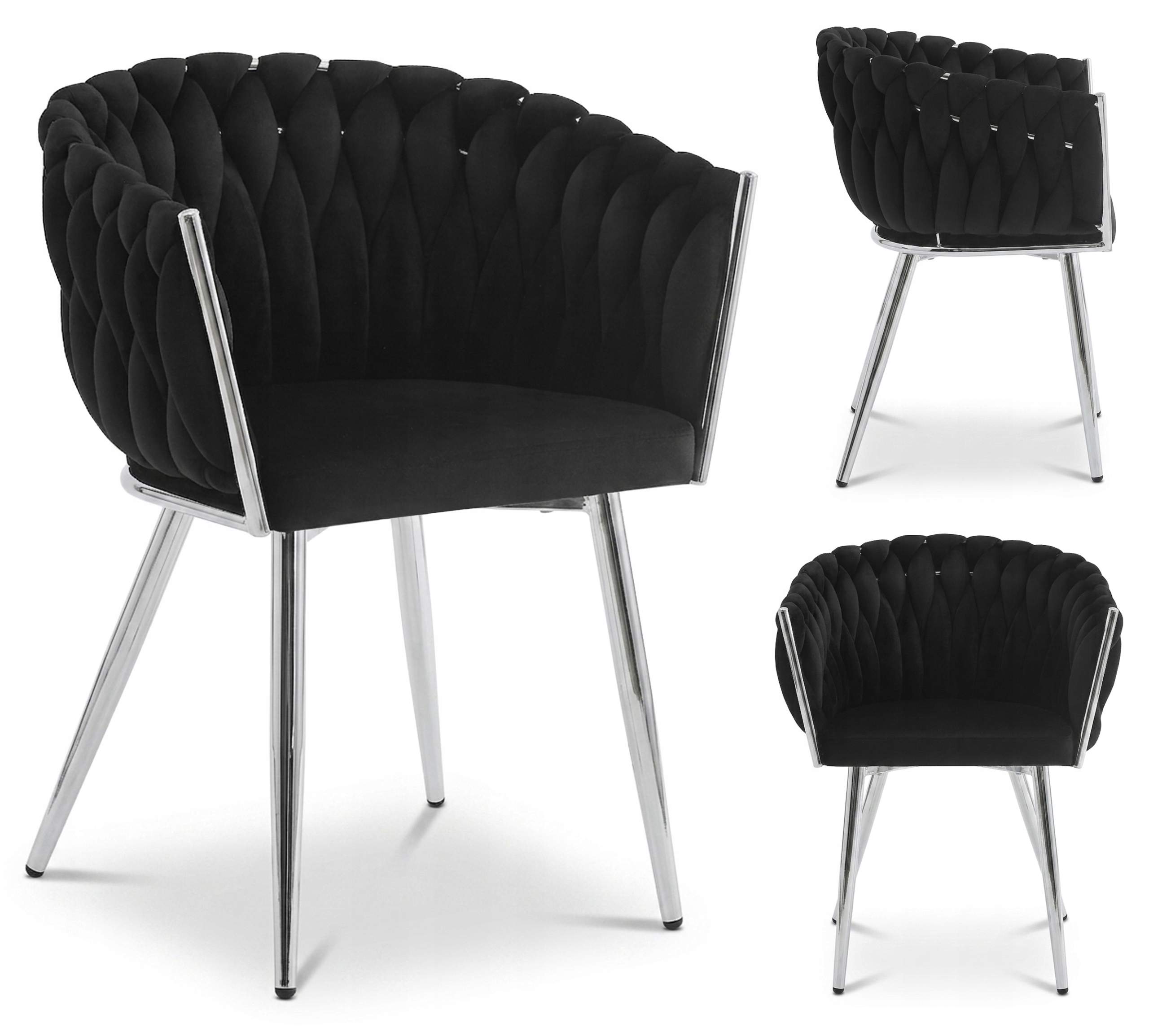Krzesło Tapicerowane Aksamitne Nowoczesne Do Salonu Jadalni Spiga Czarne
